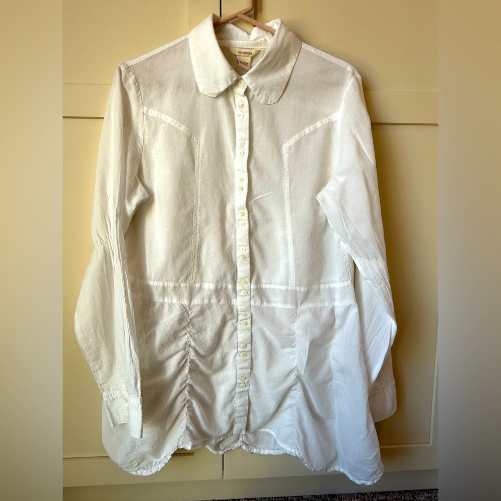 Sundance white cotton button down shirt tunic size medium